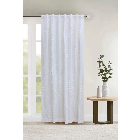 2 new WHITE Wild Sage Tufted Triangle 108" L x 50" W Rod Pocket Window Curtains - Picture 5 of 5